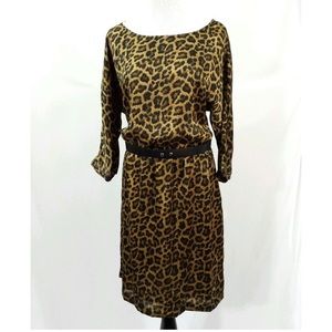 MICHAEL KORS LEOPARD PRINT BELTED BLOUSON DRESS